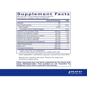 Ingredients: Vitamin C, Calcium, Magnesium, Chloride, Sodium, Potassium, Alpha ketoglutarate, Malic acid, L-Tyrosine.