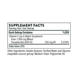 Ingredients including Vitamin E, D-Alpha Tocopherol, Mixed Tocopherols.