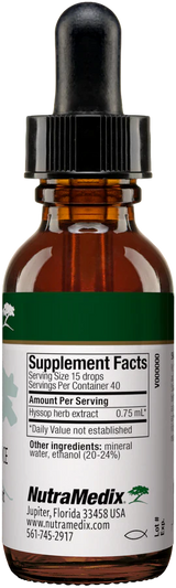 An image of a bottle listing the ingredients including Hyssop herb extract.