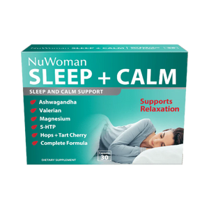 A Supplement container with the name Sleep + Calm by NuWoman 