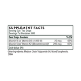 Ingredients including Vitamin D, D3, Vitamin K, K2, Menatetrenone.