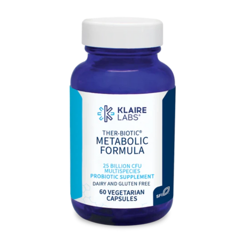 A Supplement container with the name Ther-Biotic Metabolic Formula by Klaire Labs.