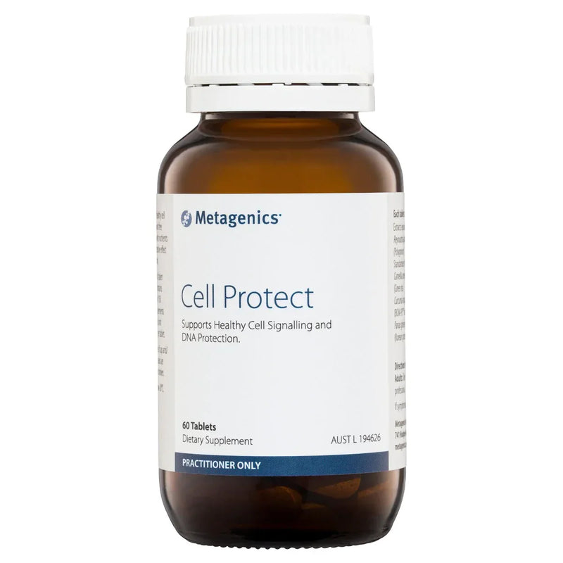 A Supplement container with the Name Cell Protect by Metagenics.