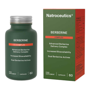 An image of a green bottle that says berberine complex advanced berberine delivery complex increased bio availability dual berberine actives 60 caps 
