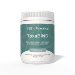 A Supplement container with the name ToxaBIND y Bio-Practica