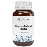A Supplement container wi8th the name ImmunoBalance Biotic by Orthoplex White.