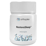 A Supplement container with the name RestoraSleep by Orthoplex White.