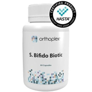A Supplement container with the name S.Bifido Biotic (30 Caps) by Orthoplex White