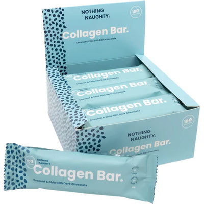 A Box of 12 single Collagen bars by Nothing Naughty.