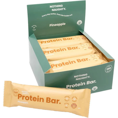 A Box of Nothing Naughty Pineapple Flavor Protein Bars.