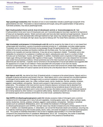 An additional sample page from the report for OAT test