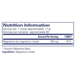 Ingredients: Magnesium (as magnesium Citrate) 250mg.