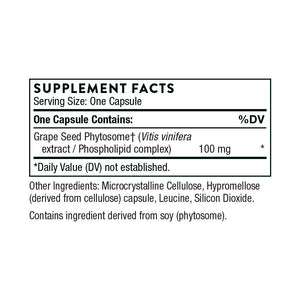 Ingredients including Grape Seed Phytosome, Vitis Vinifera, Phospholipid.