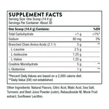 Ingredients: Branched Chain Amino Acids, L-Leucine, L-Isoleucine, Creatine Monohydrate, L-Glutamine.