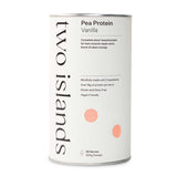 A Supplement container with the name Pea Protein (Vanilla) by Two Islands.