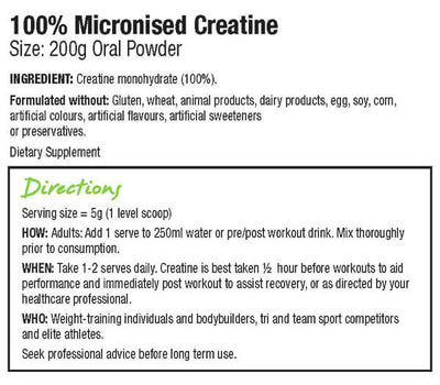 Text describing the ingredients: Creatine Monohydrate (100%)