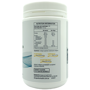 Ingreidents list:
Verisol, fortibone, fortigel, sodium, collagen peptides (hydrolysed collgen)
