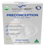A Supplement container with the name Preconception Multi for Men by Naturobest.
