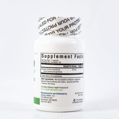 A supplement bottle with the ingredients Adrenal Cortex Sustance, bovine, argentina