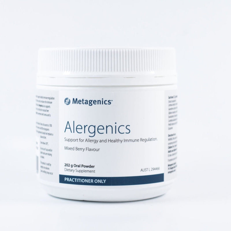 A supplement container called Alergenics by Metagenics