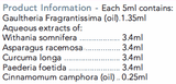 Text listing the ingredients including Gaultheria Fragrantissima, Withania somifera, Asparagus racemosa, Curcuma Longa, Paederia Foetida, Cinnamomum camphora 