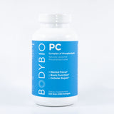 A Supplement container with the name PC - Phosphatidyl Choline (100 Softgels) by Bodybio.