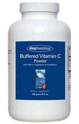 A bottle labed Buffered Vitamin C Powder by Allergy Research Group