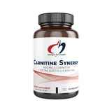 A supplement bottle with the label Carnitine Synergy 400mg L-Carnitine 100mg acetyl-L-Carnitine 