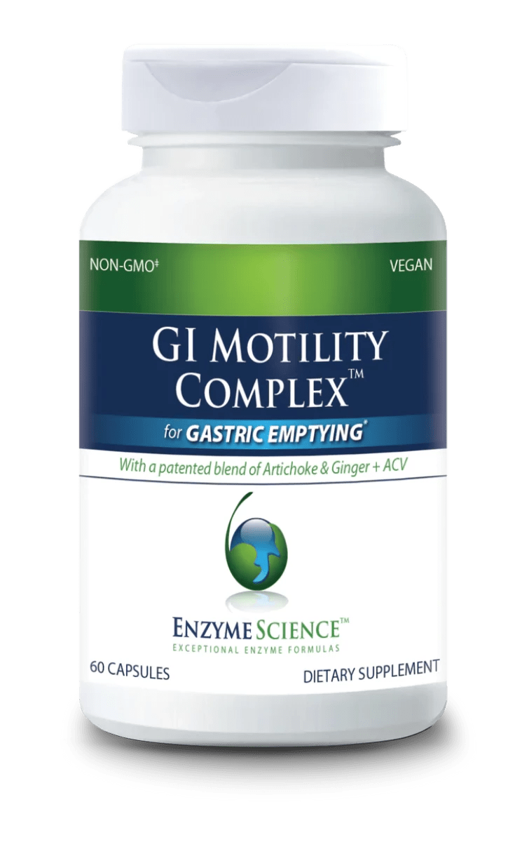 A supplement bottle with the label reading GI Motility Complex