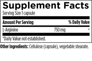 Supplement facts: L-Arginine, Cellulose (capsule), Vegtabale stearate