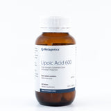 A supplement bottle with the name Lipoic Acid 600 by Metagenics